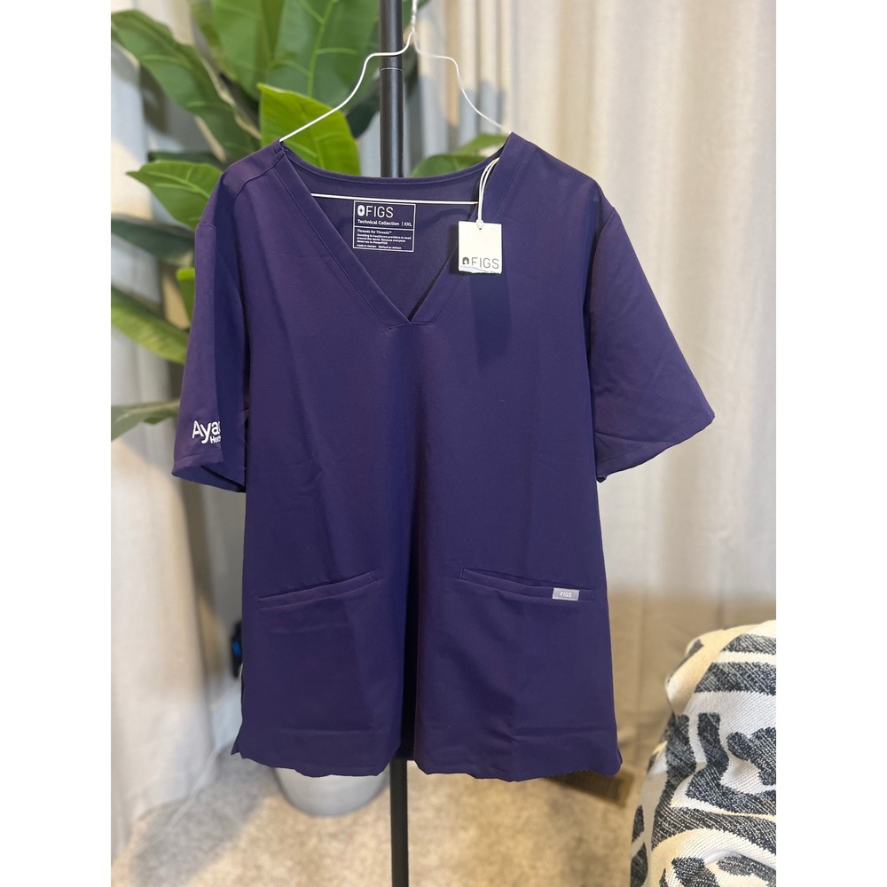 Figs Technical Collection Womens XXL Purple V-Neck Scrub Top Aya Healthcare NWT